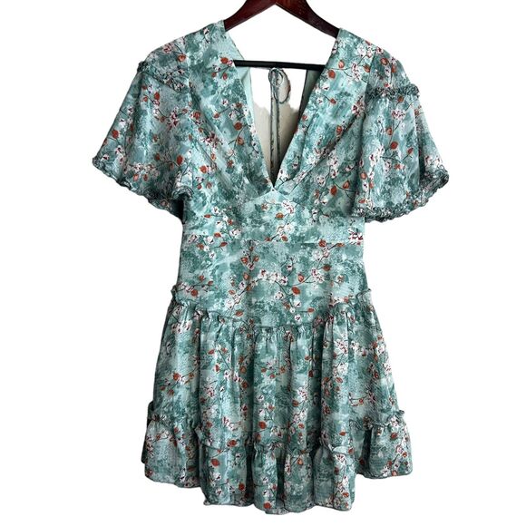 Hello Molly Fairy Godmother Dress Size 4 Teal Blue Floral Fit And Flare Mini - Picture 1 of 8